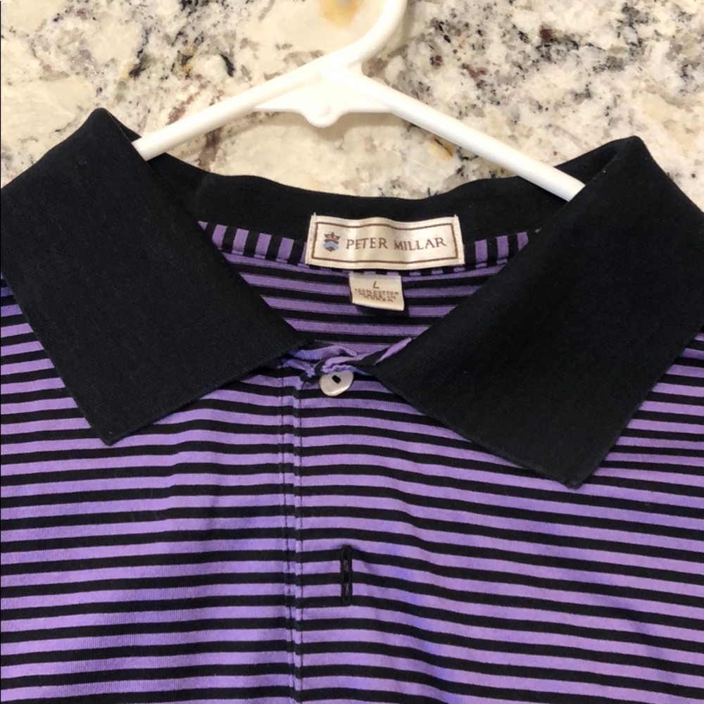 Peter Millar Golf Polo - Black and Purple Striped